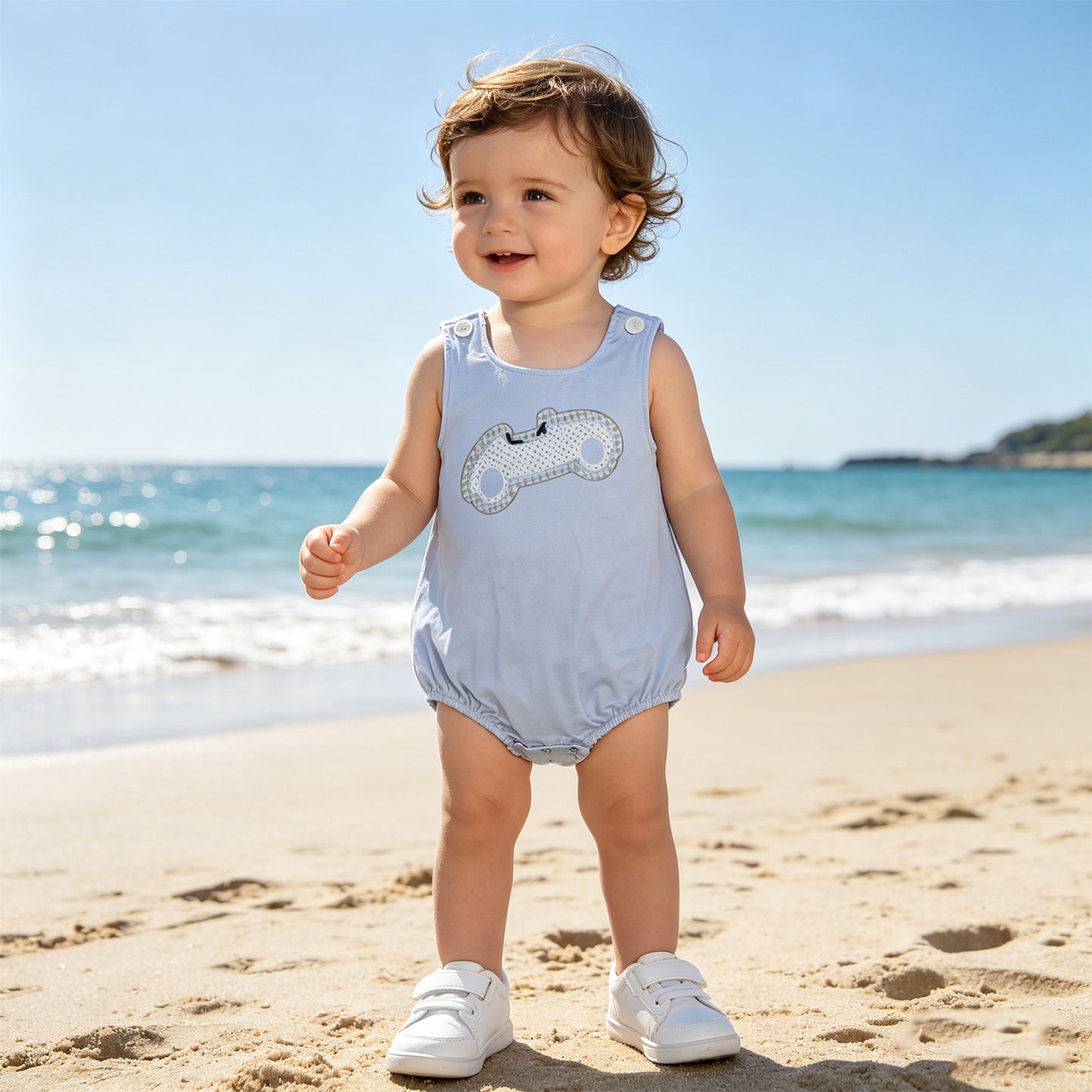 RTS NO MOQ SR4013 Baby Boys Blue Cars Sleeveless Summer Casual Rompers