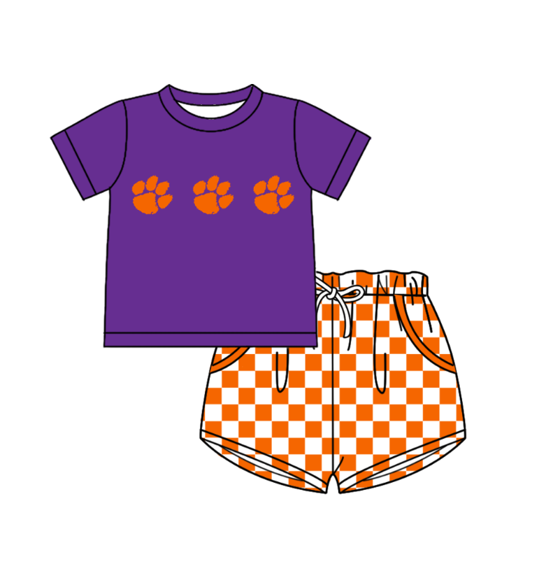 Custom moq 5 mix size milk silk summer teams Boy's Short Sleeved Top Plaid Shorts Set Girl's Short-Sleeved Set with Matching Swimsuits Adult Shorts