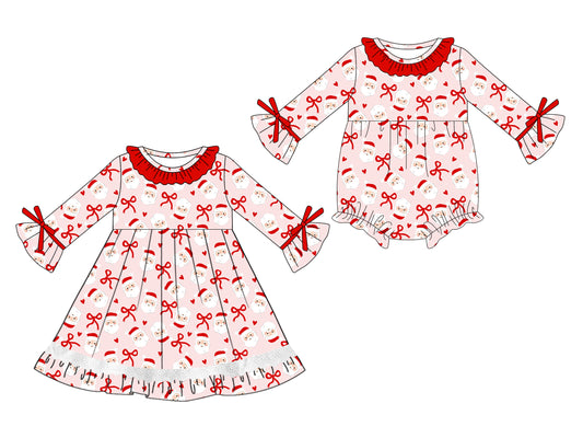 25.5.16 custom each style moq 5eta 4-6week Sibling Sisters Christmas bow baby girl long sleeve dress and rompers match family design
