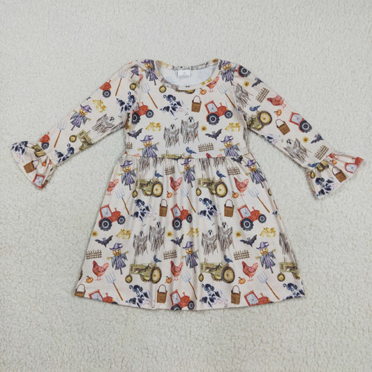 RTS NO MOQ（In Stock) GLD1196 Halloween Ghost Farm Animal Tractor Long-Sleeved Dress