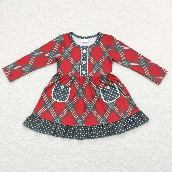 RTS Sibling baby girls clothes Christmas long short sleeve dresses