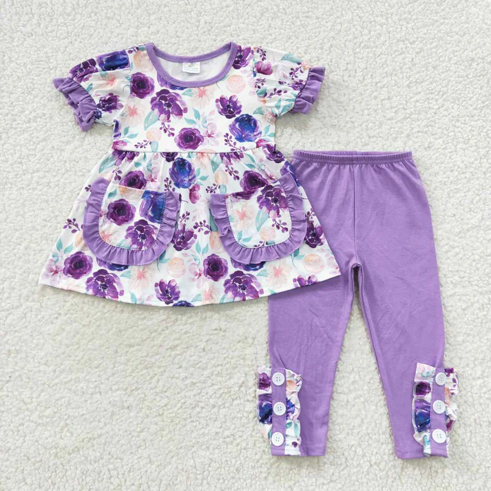 RTS NO MOQ Sibling baby girl clothes floral short sleeve pants Sets