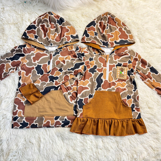 RTS NO MOQ Sibling Baby boy girl clothes embroidery Zipper Stand Collar Pullover hooded Long Sleeve Tops