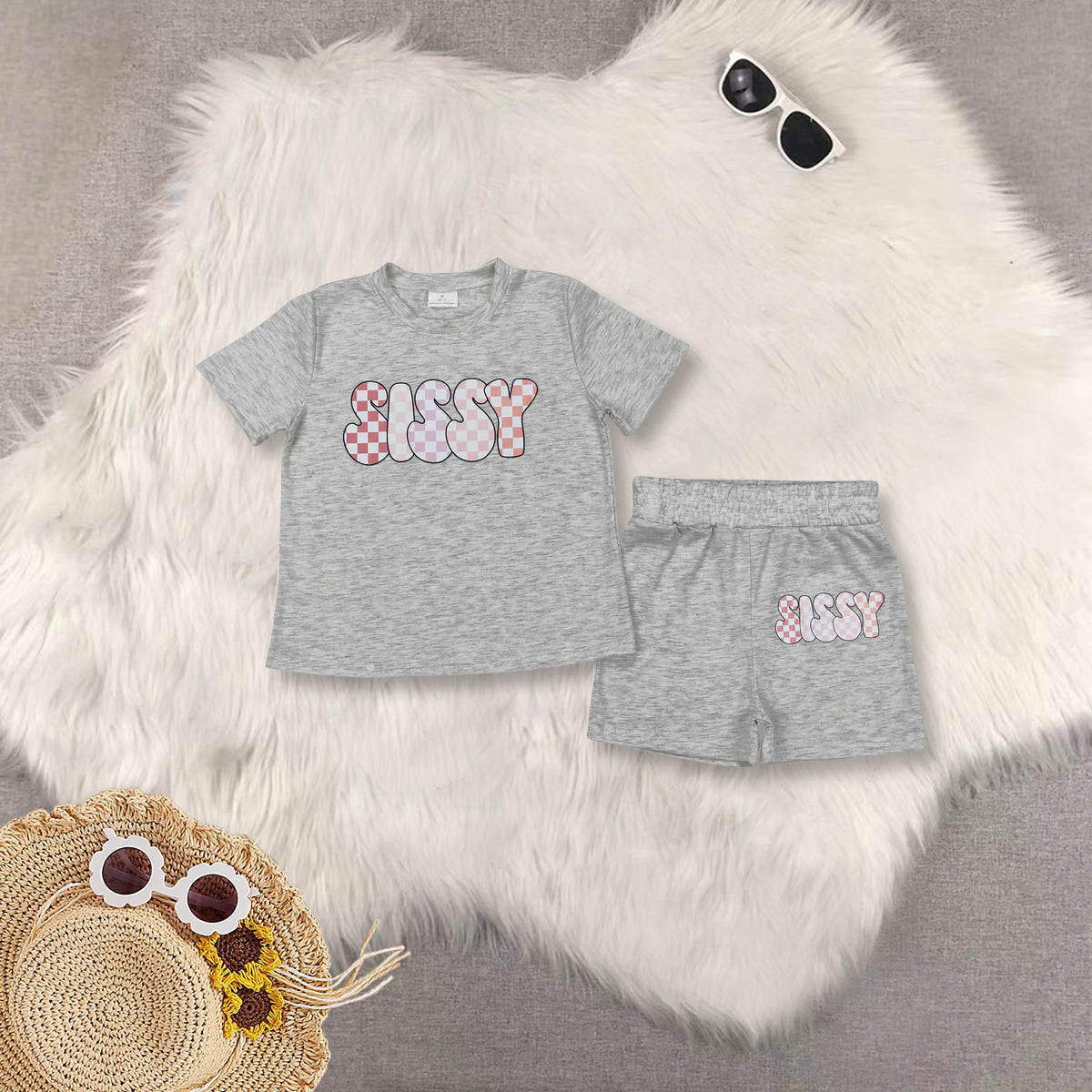 RTS NO MOQ Girls Boys offset printing short sleeve Clothes Sets