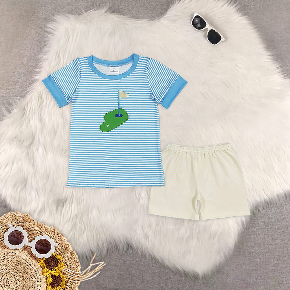 RTS Boys clothes embroidery Short Sleeve Shorts sets