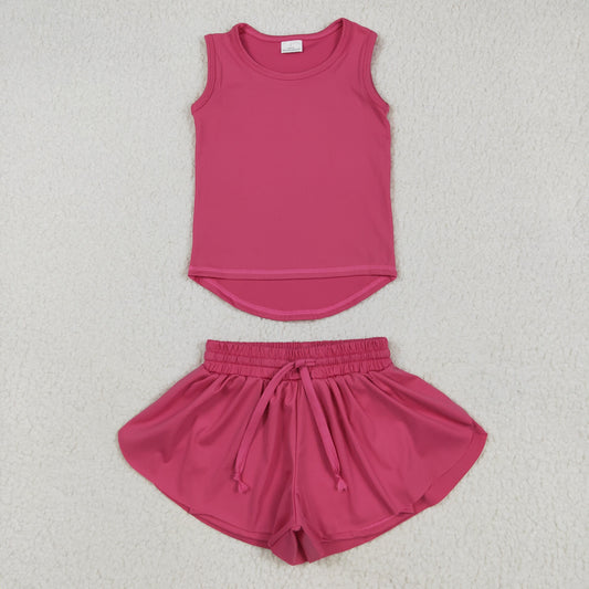 RTS NO MOQ GT0982+SS0545 Pure rose red sleeveless vest yoga top shorts sets
