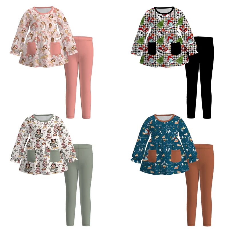 Custom moq 5 each style eta 6-7weeks baby girl clothes long sleeve pants sets 1 and sets 4-25.7.14
