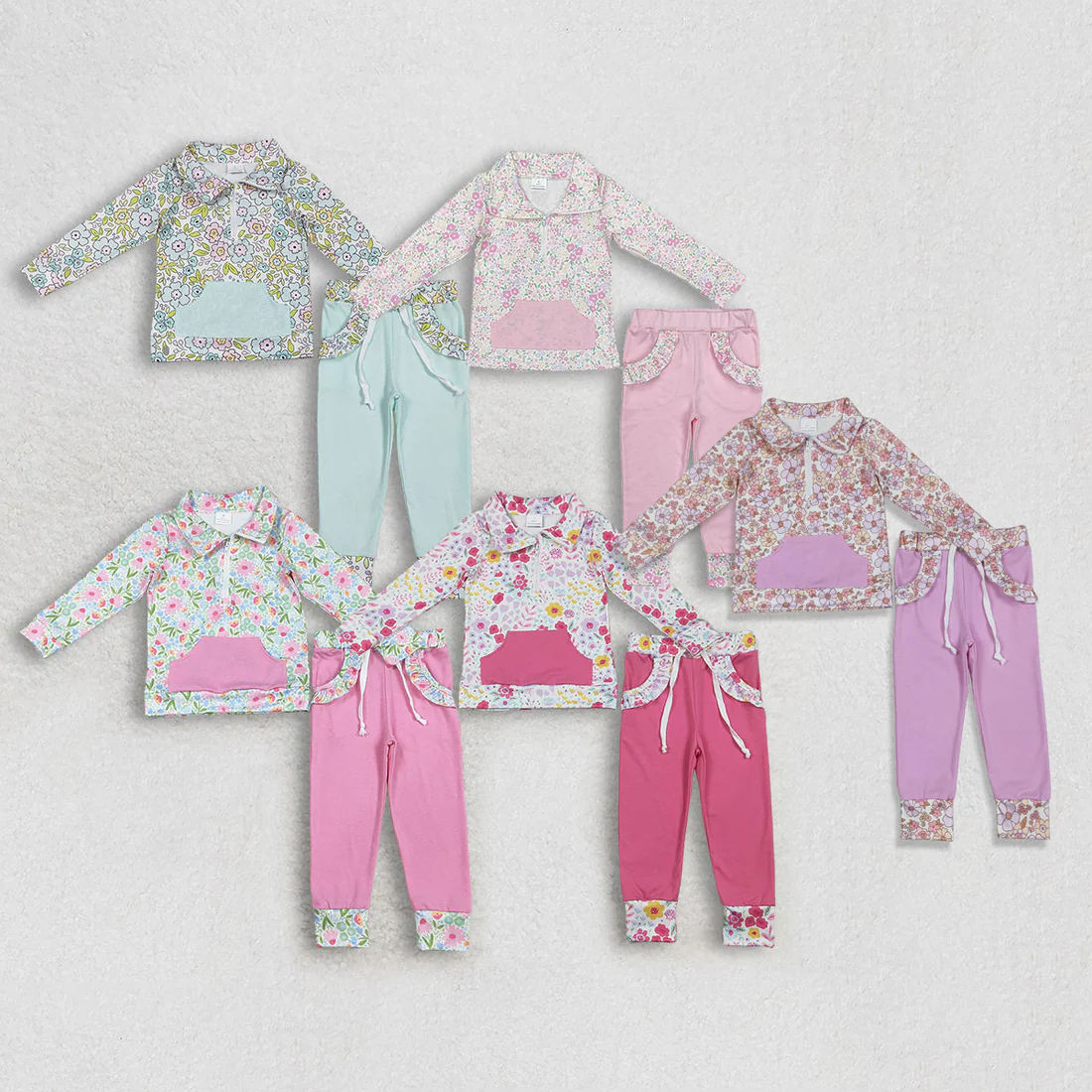 RTS NO MOQ Sibling baby girls clothes floral long sleeve pants sets