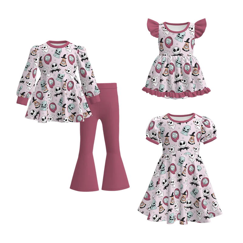 Custom moq 5 each style eta 6-7weeks baby girl short sleeve pants sets and dress 1 and dress 2