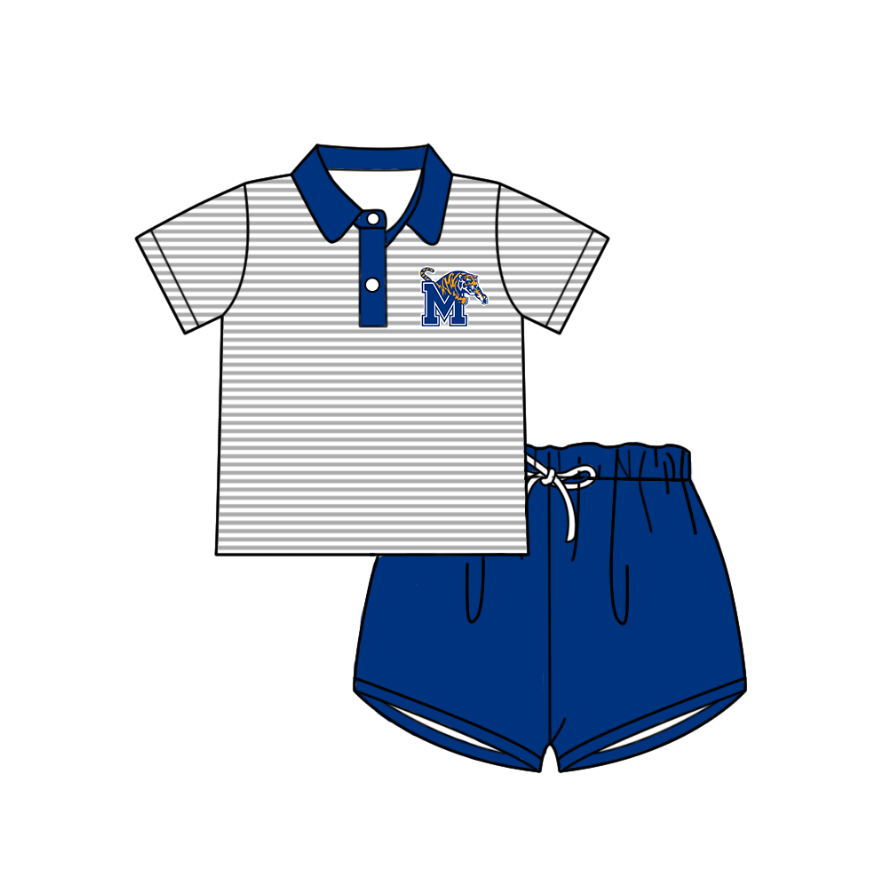 Custom moq 5 mix size milk silk summer teams Blue striped bow Tigers team series