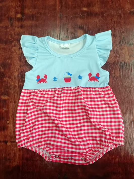 Custom moq 3 eta 6-7weeks baby girls clothes crab flying sleeve romper