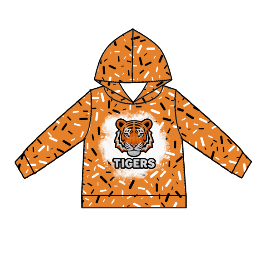 Custom moq 5 mix size milk silk summer team baby girls and boys clothes orange hooded long sleeve top-25.10.24
