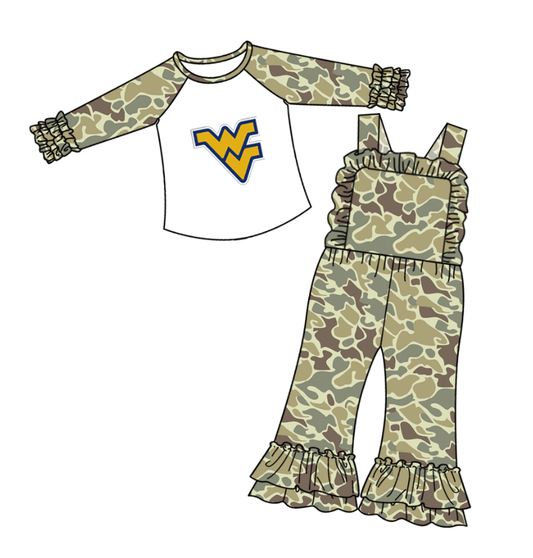 Custom moq 5 mix size milk silk summer teams baby girls clothes camouflage long sleeve top jumpsuit sets-25.9.9
