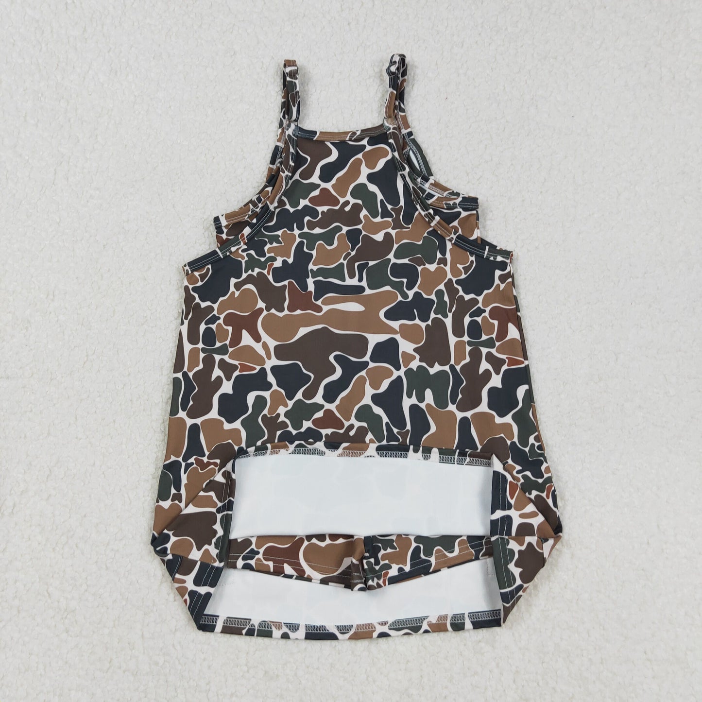 RTS NO MOQ（In Stock) Beige yoga slip dress with brown and green camouflage pockets