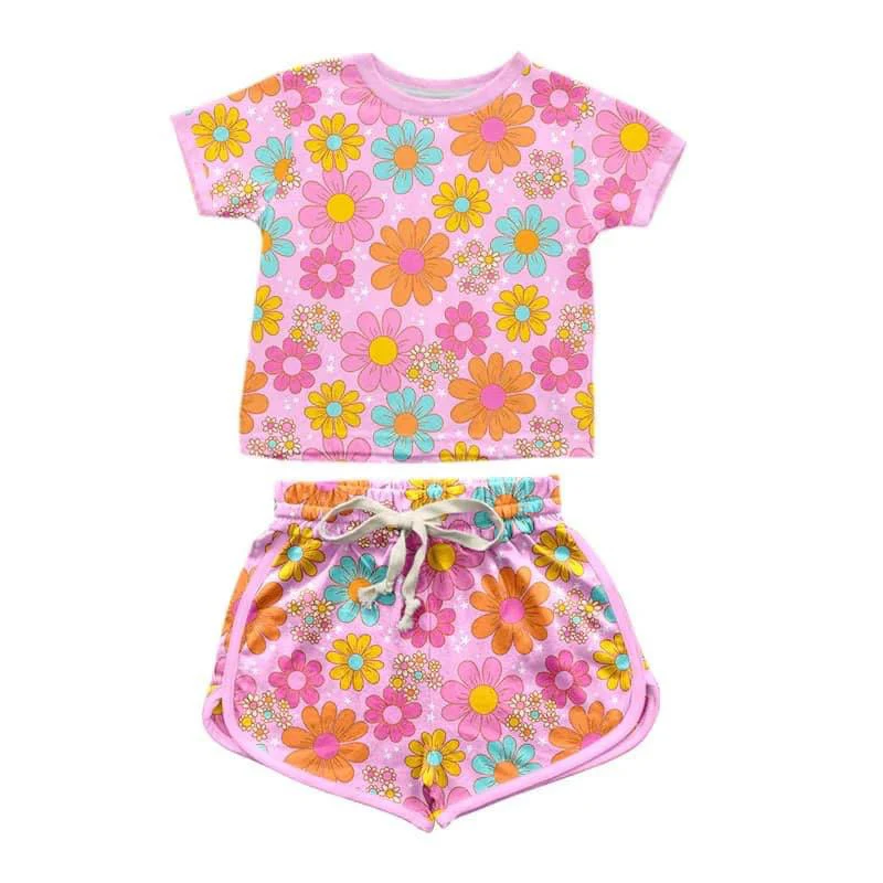 Deadline: May 22 custom no moq eta 5-6week Summer sunflower short-sleeved shorts suit