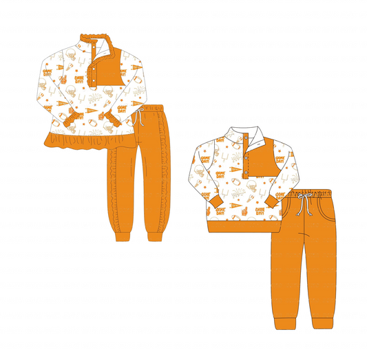 Custom moq 3 mix size eta 6-8weeks Orange long-sleeved trousers sets