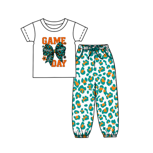 Custom summer teams baby boy clothes team GAME DAY bow green camouflage short sleeve pants sets-25.9.5