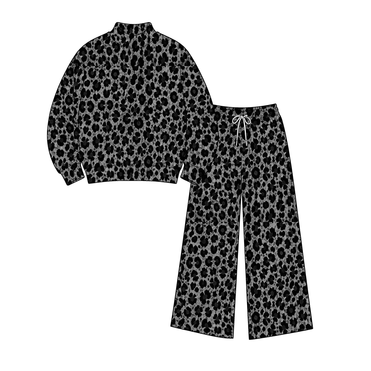 pre order no moq TESC0101 High Neck Baby Kids Leopard Print  Long Sleeve Top Pant Set