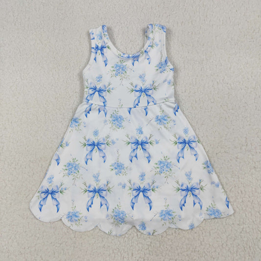 RTS NO MOQ GSD2587 Flower blue bow pattern lace yoga sleeveless dress