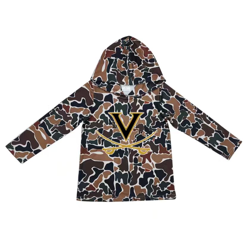 Custom moq 5 mix size milk silk summer team baby girls and boys clothes camouflage hooded long sleeve top-25.10.22