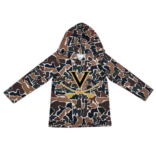 Custom moq 5 mix size milk silk summer team baby girls and boys clothes camouflage hooded long sleeve top-25.10.22