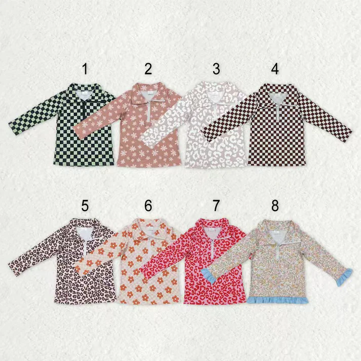 RTS NO MOQ Sibling baby girl clothes leopard floral zipper long-sleeved tops