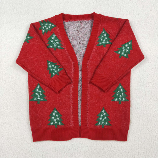 RTS NO MOQ（In Stock) GT1114 white polka dot Christmas tree red long sleeve sweater cardigan