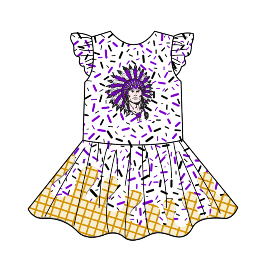 custom moq 3 eta 6-7weeks baby girls clothes team purple flying Sleeves Dress-25.4.29