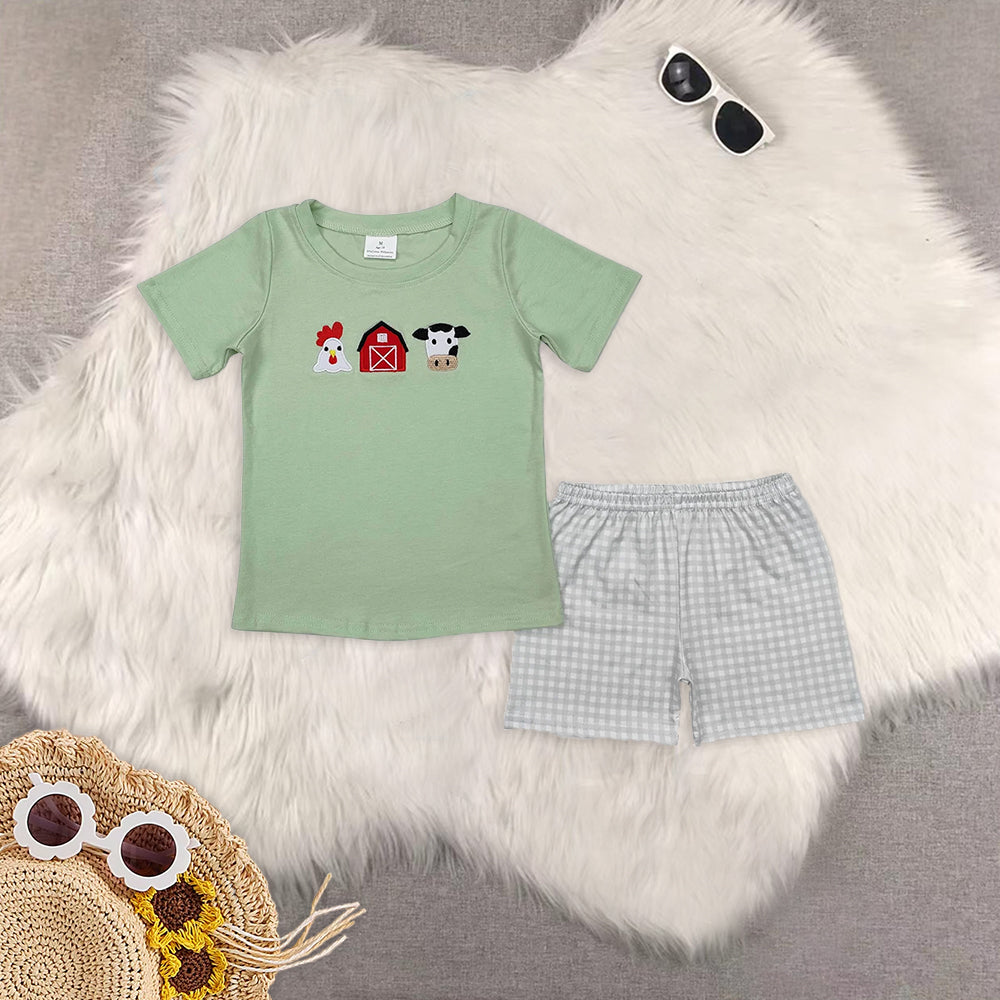 RTS NO MOQ Embroidery short-sleeved shorts suit & short-sleeved sets and romper