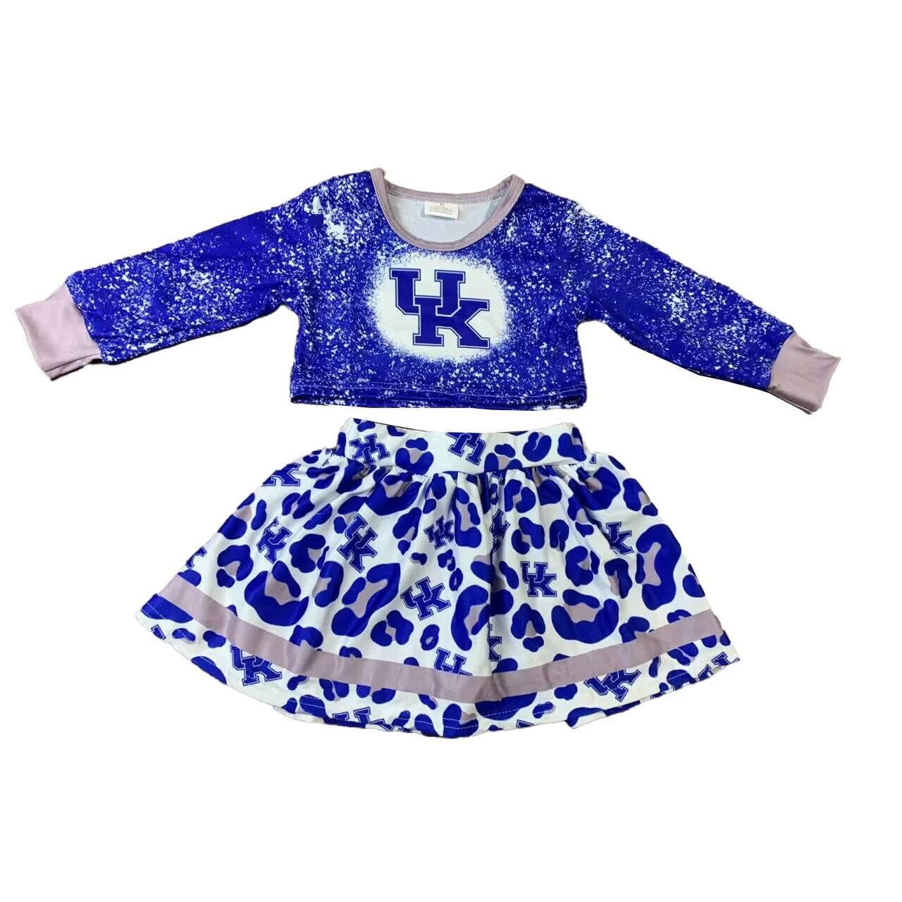 Custom moq 5 mix size milk silk eta 6-8weeks summer team blue baby girls clothes team long sleeve skirts sets-25.7.14