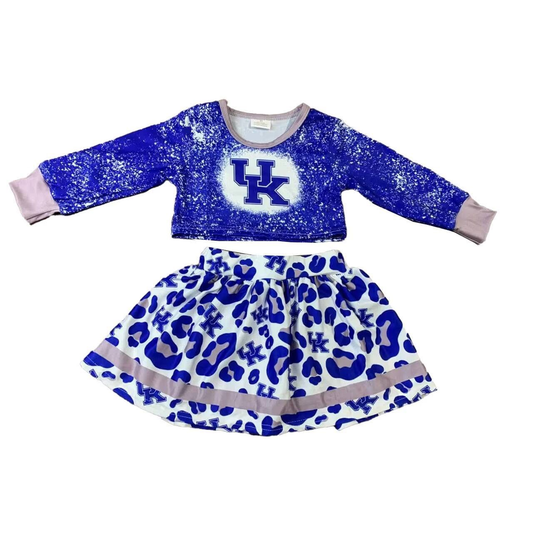 Custom moq 5 mix size milk silk eta 6-8weeks summer team blue baby girls clothes team long sleeve skirts sets-25.7.14