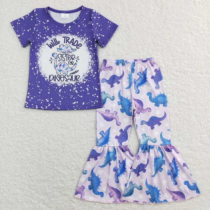 RTS NO MOQ Dinosaur short-sleeved dress and short-sleeved pants set