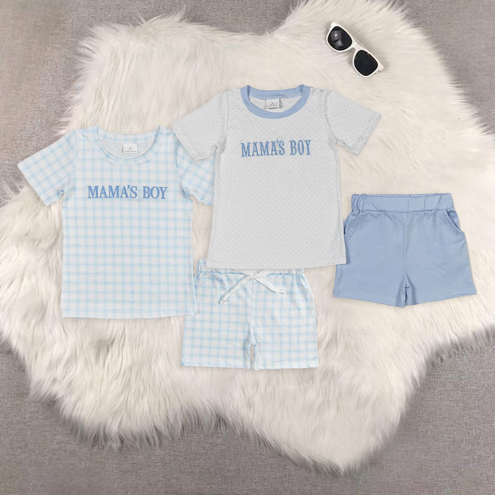 RTS NO MOQ  Letter Plaid Boys and Girls Short Sleeve Shorts Set
