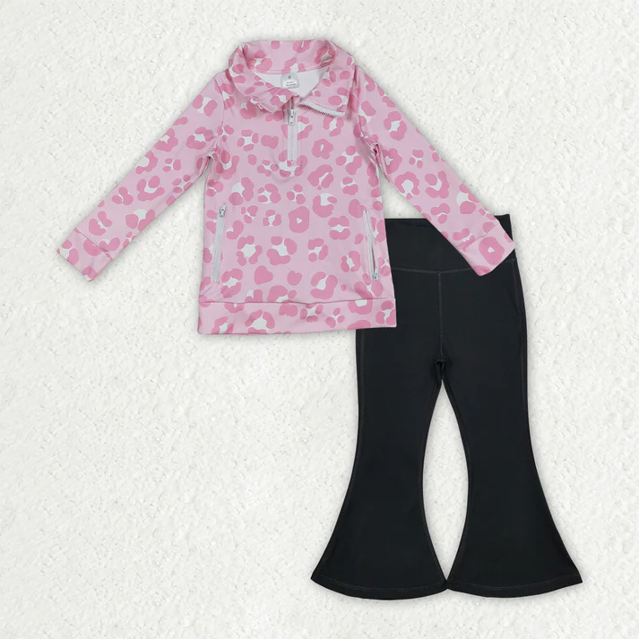 RTS NO MOQ Sibling Baby Girl clothes Yoga leopard floral Long Sleeve Trousers Sets