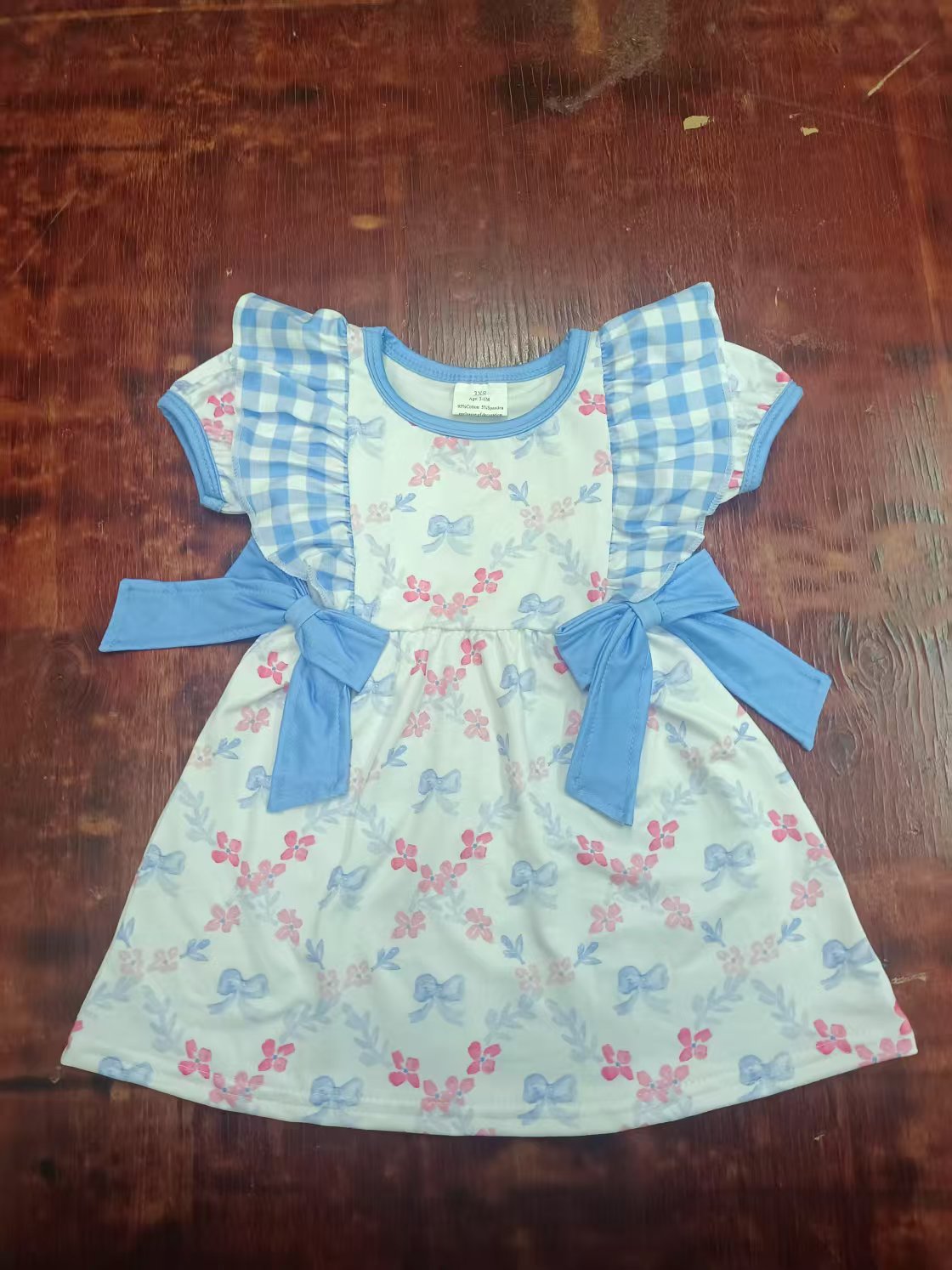 Custom moq 3 eta 6-7weeks baby girl clothes bow floral short sleeve dress