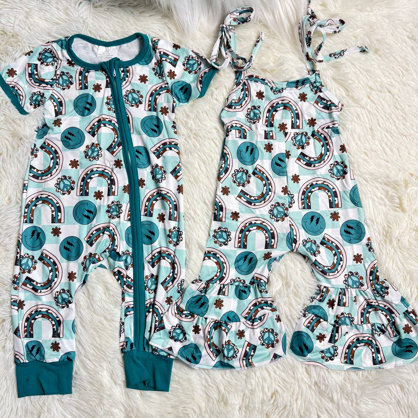 RTS NO MOQ Sibling baby boy and girls suspender jumpsuit and romper