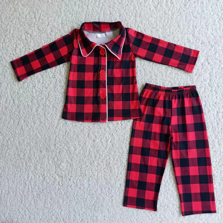 RTS NO MOQ sibling baby boys girl clothes button long sleeve Clothes pants pajamas Sets