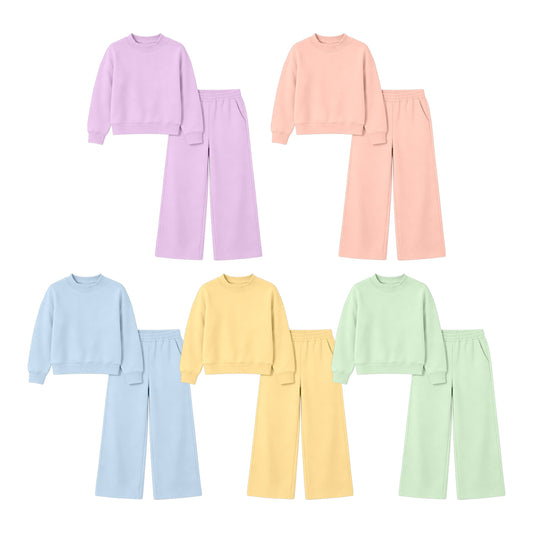 (Preorder new) No moq Baby Girls Pocket Long Sleeve Shirt Top And Flare Pant Clothes Set