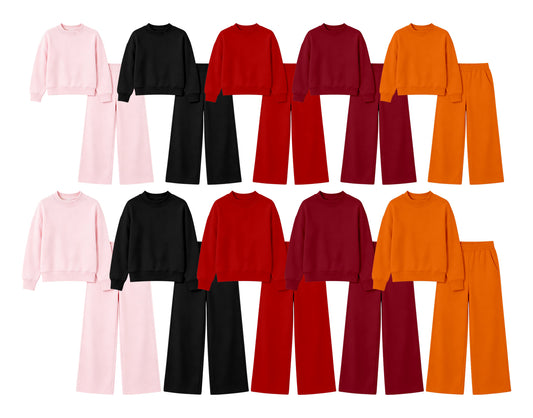 (Preorder new) No moq Kids And Adult Solid Long Sleeve Top With Pockets Pants Two Piece Fall Pajamas Clothes Sets