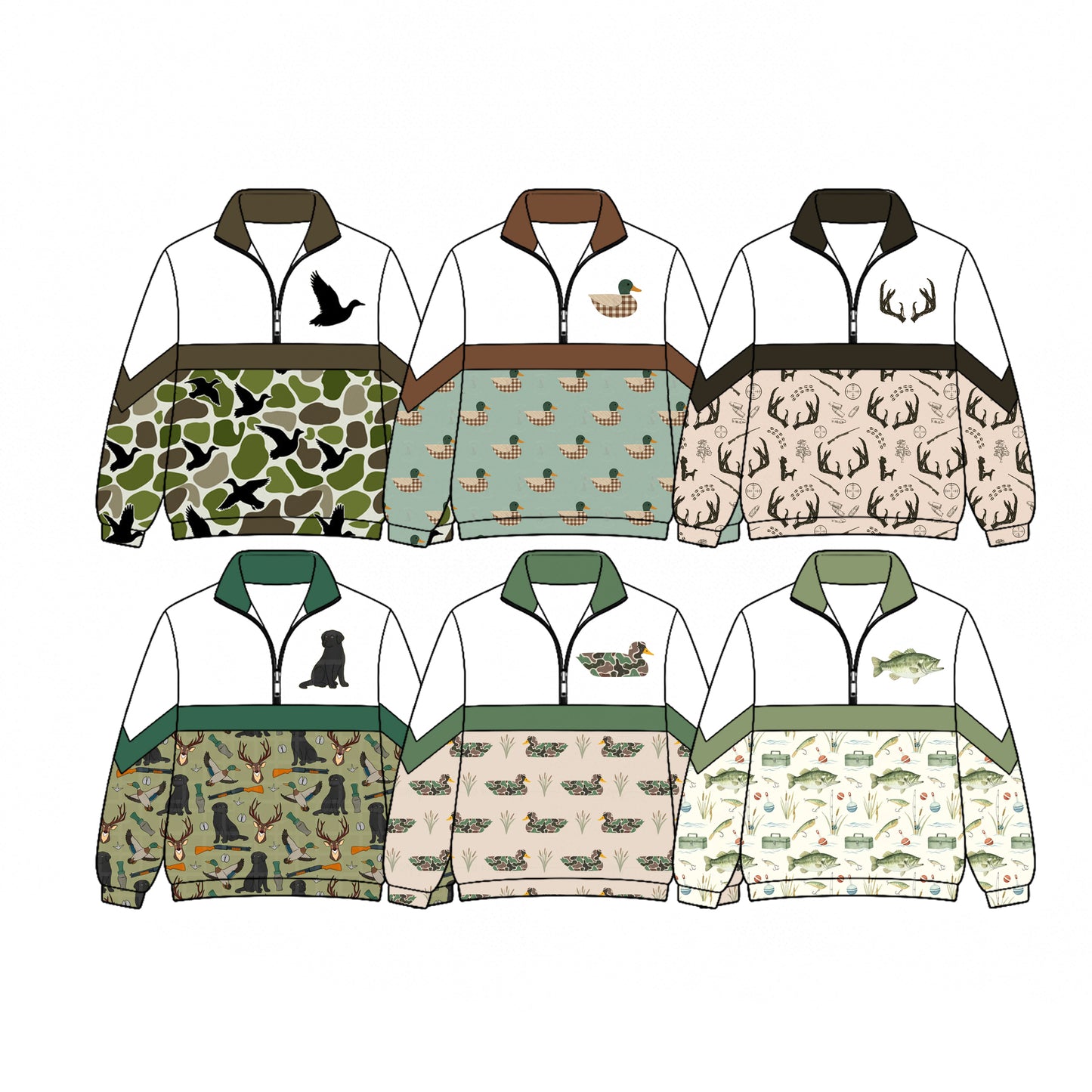 (Pre Order) No moq Baby Boys Camo Duck Hunting Print Half Zip Crew Neck Pullover Casual Top