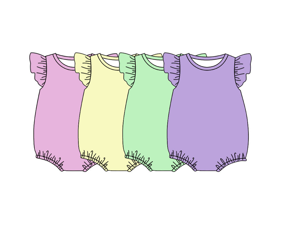 (Pre Order) No moq cotton Baby Girls Solid Color Flutter Sleeve Summer Romper