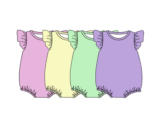(Pre Order) No moq cotton Baby Girls Solid Color Flutter Sleeve Summer Romper