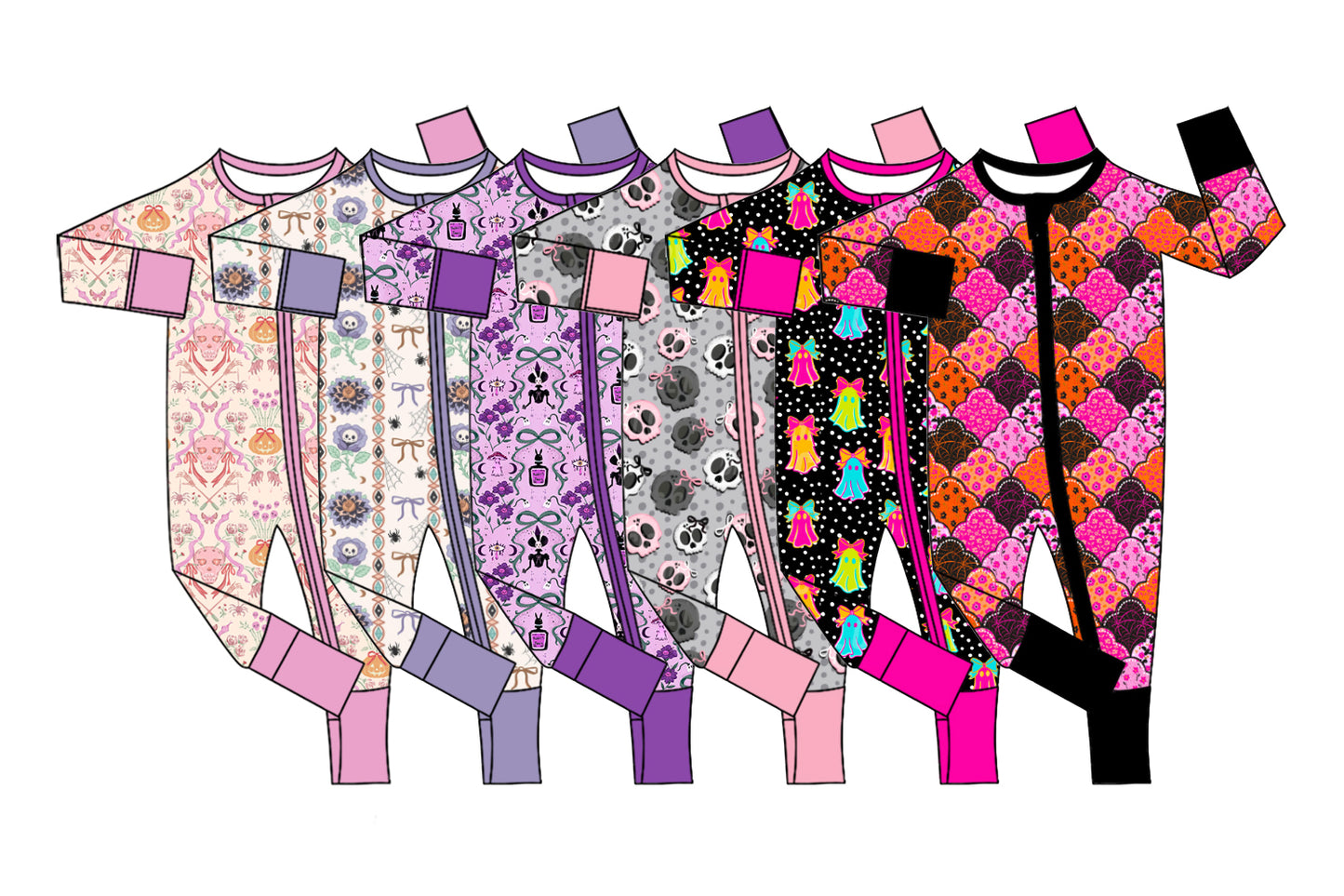 (Preorder new) No moq milk silk Baby Girls Halloween Bow Long Sleeve Zip Convertible Rompers