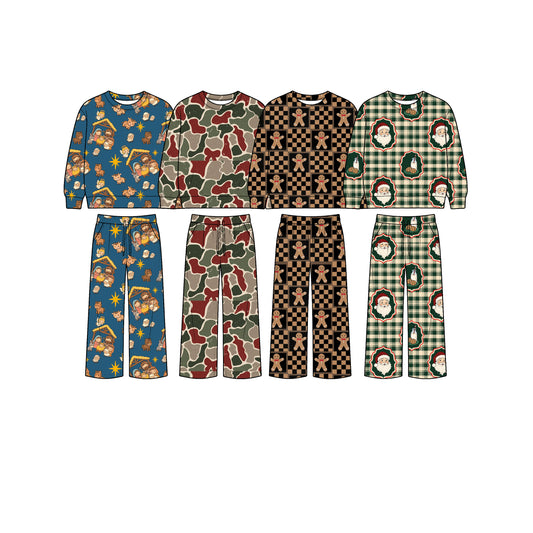 (Preorder new) No moq Baby Boys Print Long Sleeve Top Wide Leg Pants Kids Christmas Two Piece Outfit Set