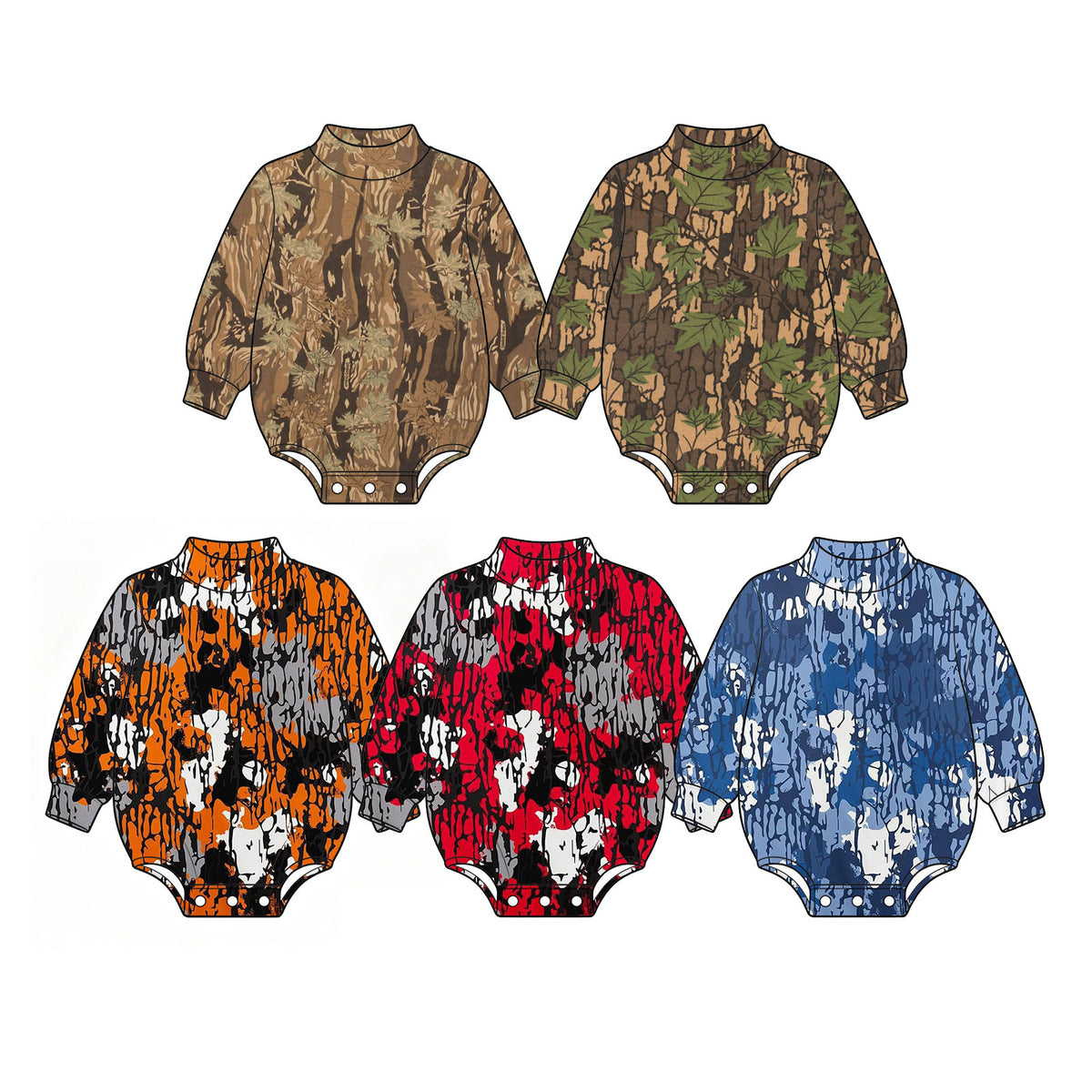 (Preorder new) No moq High Neck Baby Boys Camo Print Mock Neck Long Sleeve Romper
