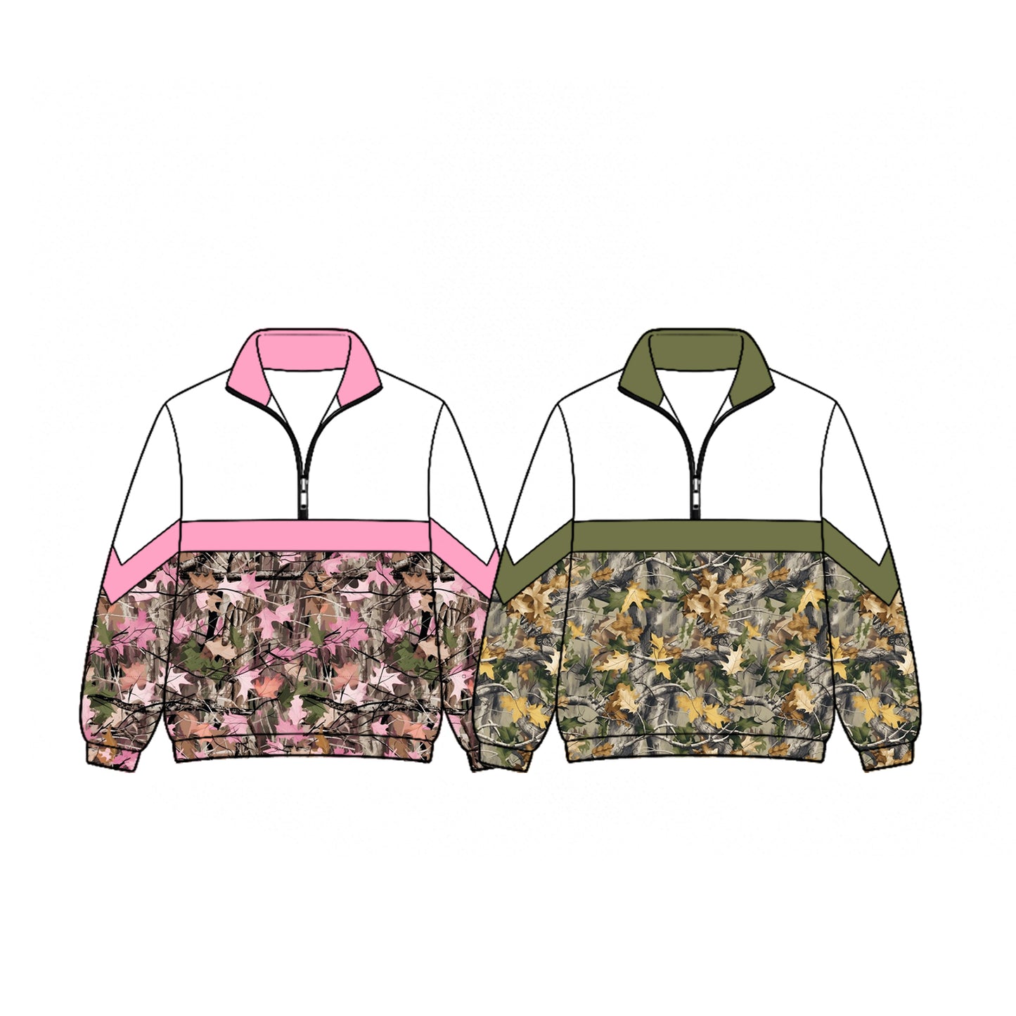 (Preorder new) No moq Baby Boys And Girls Camo Print Half Zip Crew Neck Pullover Casual Top