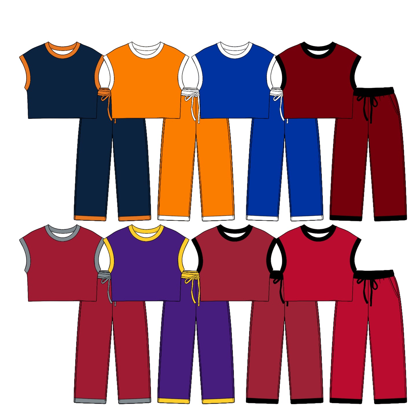(Preorder new) No moq Baby Kids Solid Color Sleeveless Top Long Pant Two Piece Casual Outfit Set