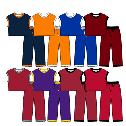 (Preorder new) No moq Baby Kids Solid Color Sleeveless Top Long Pant Two Piece Casual Outfit Set