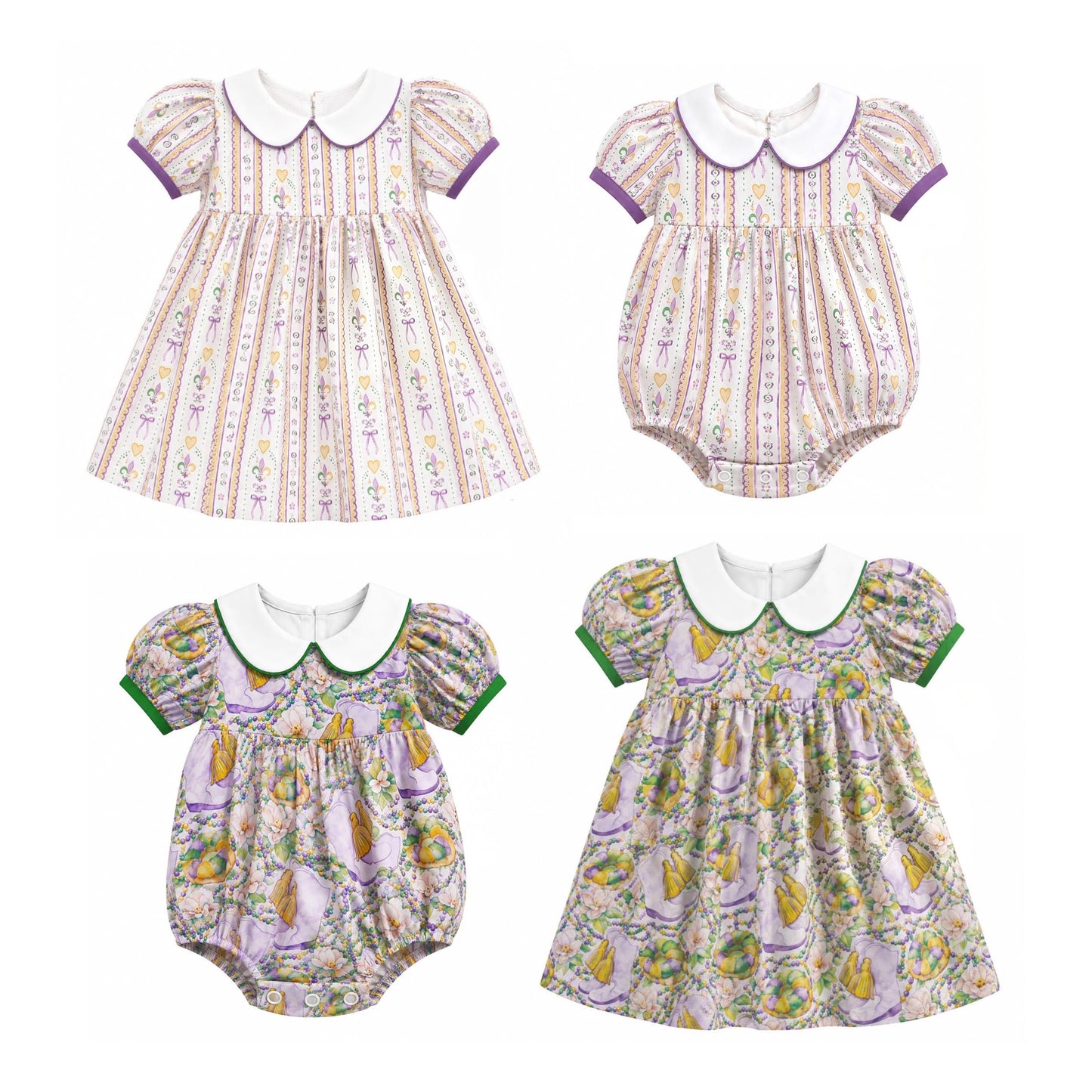 (Preorder new) No moq Baby Girls Heart Stripe Short Sleeve Knee Length Dress Rompers