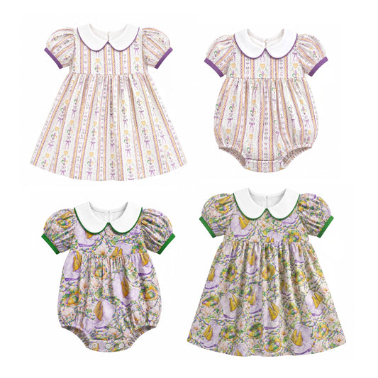(Preorder new) No moq Baby Girls Heart Stripe Short Sleeve Knee Length Dress Rompers